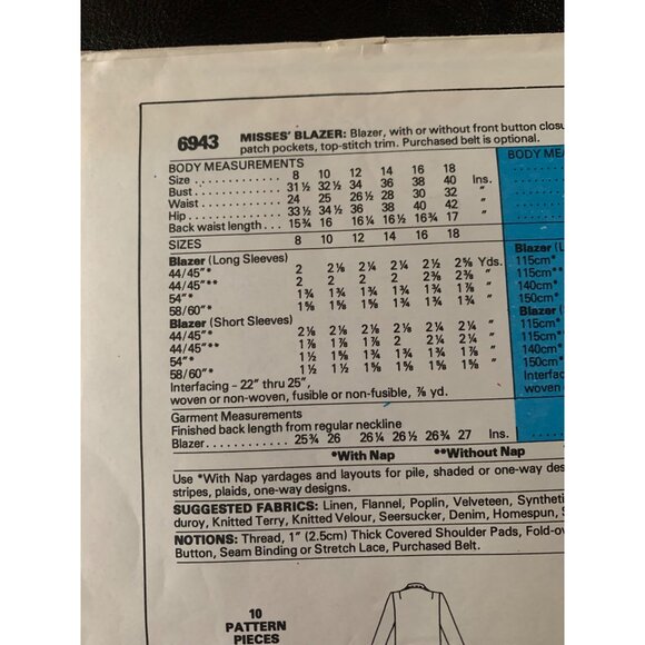 McCall's Misses Jacket Sewing Pattern sz 10 6943 - uncut - Picture 7 of 9
